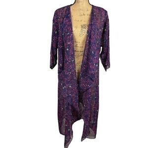 Lularoe Shirley Duster Waterfall Kimono Purple Rose Floral Print Size Medium